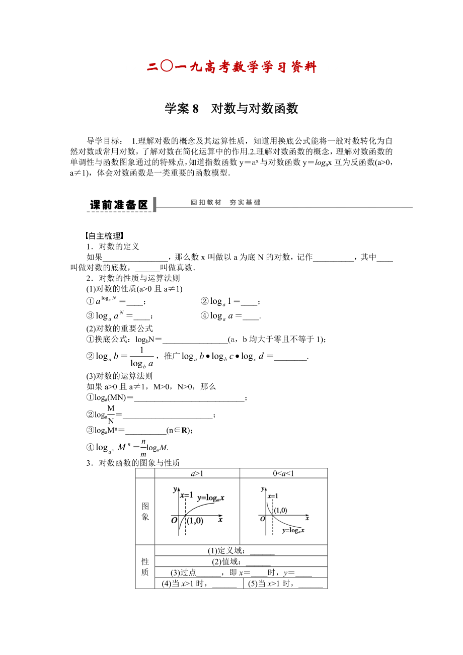 【名校資料】高考數(shù)學(xué)人教A版理科含答案導(dǎo)學(xué)案【第二章】函數(shù)與基本初等函數(shù)I 學(xué)案8_第1頁