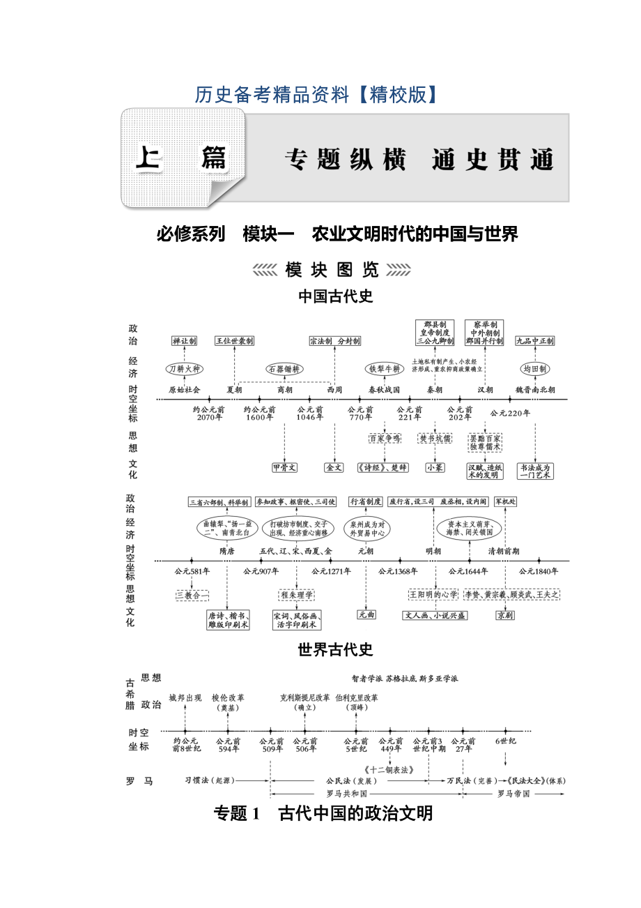 精修版大高考总复习历史专题版：专题1 古代中国的政治文明 含解析_第1页