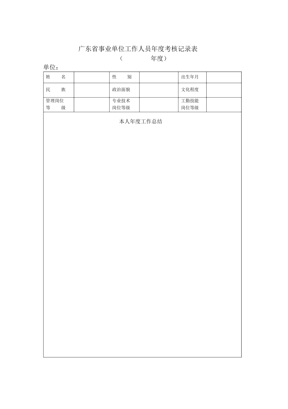 广东省事业单位工作人员年度考核记录表_第1页
