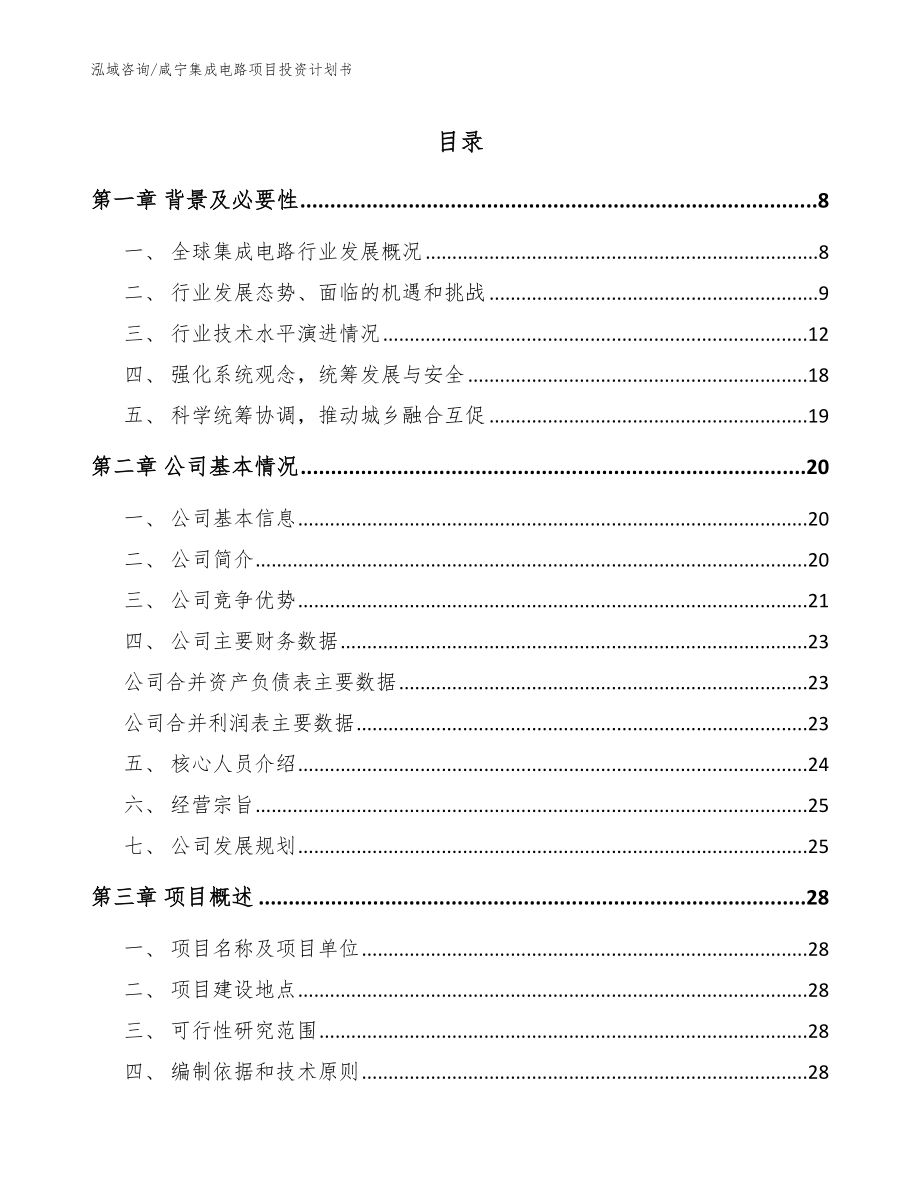 咸宁集成电路项目投资计划书_第1页