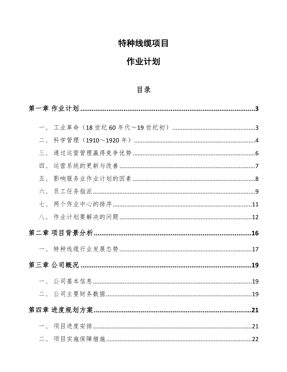 特种线缆项目作业计划【参考】_第1页