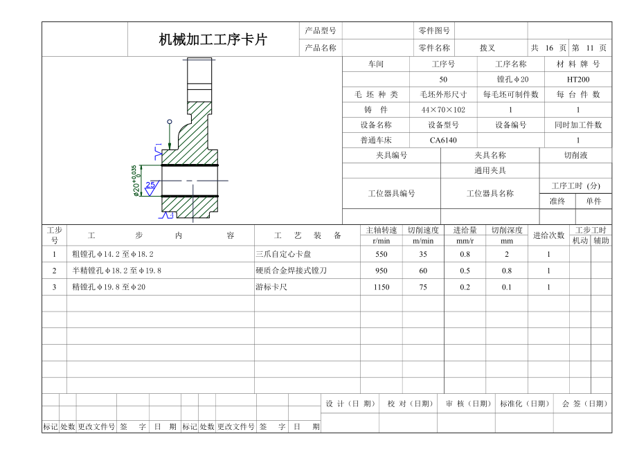 撥叉設(shè)計(jì)工序卡 機(jī)械加工工序卡片_第1頁