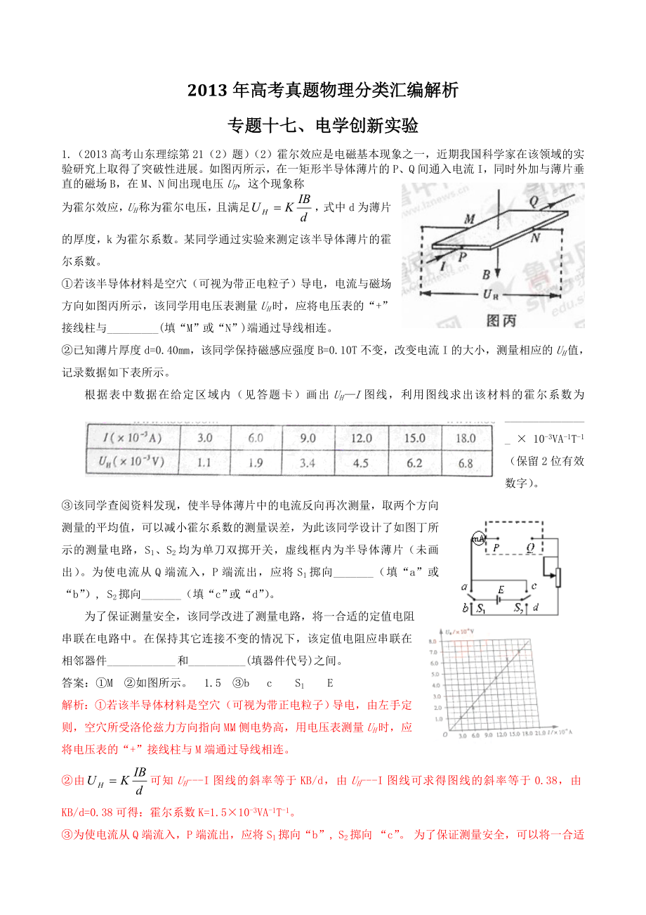 17高考物理真题分类汇编专题十七 电学创新实验_第1页