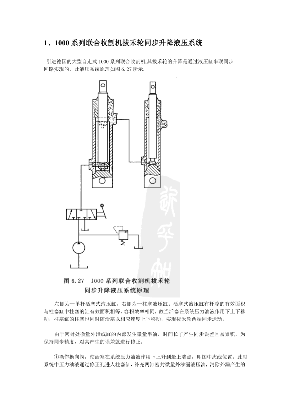 1000系列联合收割机拔禾轮同步升降液压系统和粗饲料压草饼机液压同步系统)_第1页