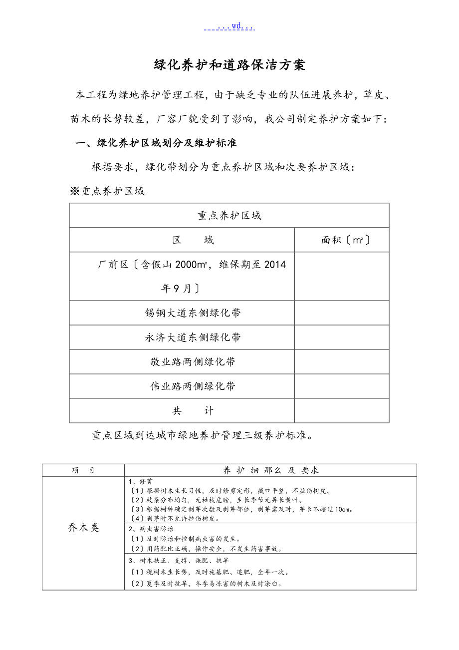 绿化养护和道路保洁方案[工程施工组织设计方案]_第1页