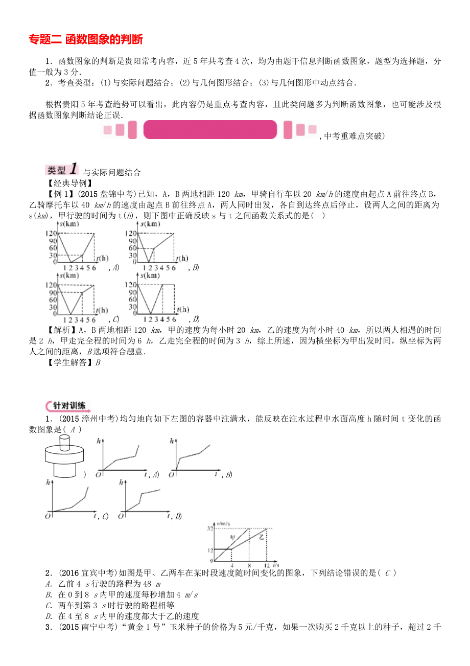 中考数学命题研究 第三编 综合专题闯关篇 专题二 函数图象的判断试题._第1页