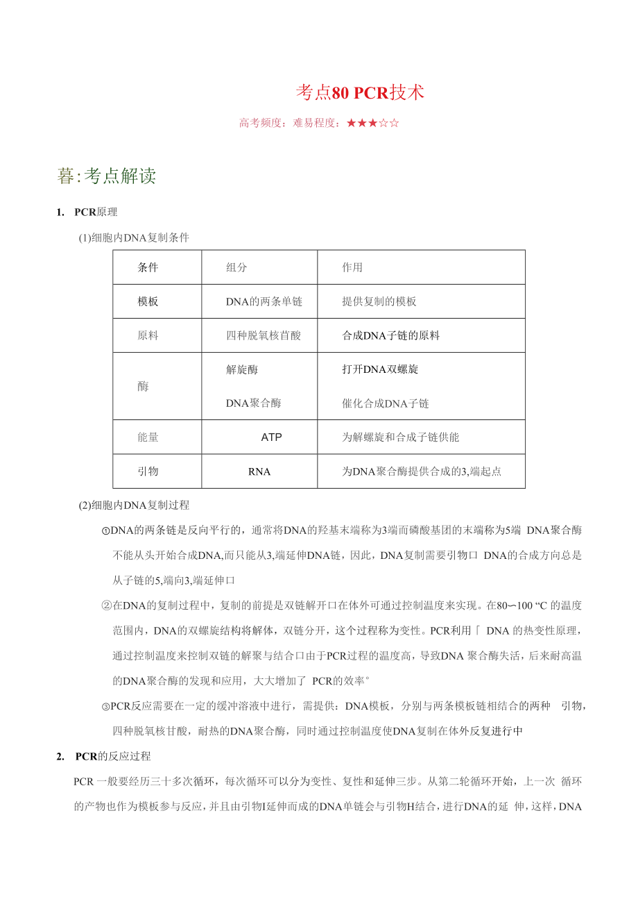 【備戰(zhàn)2022年高考生物】考點80 PCR技術(shù)_第1頁