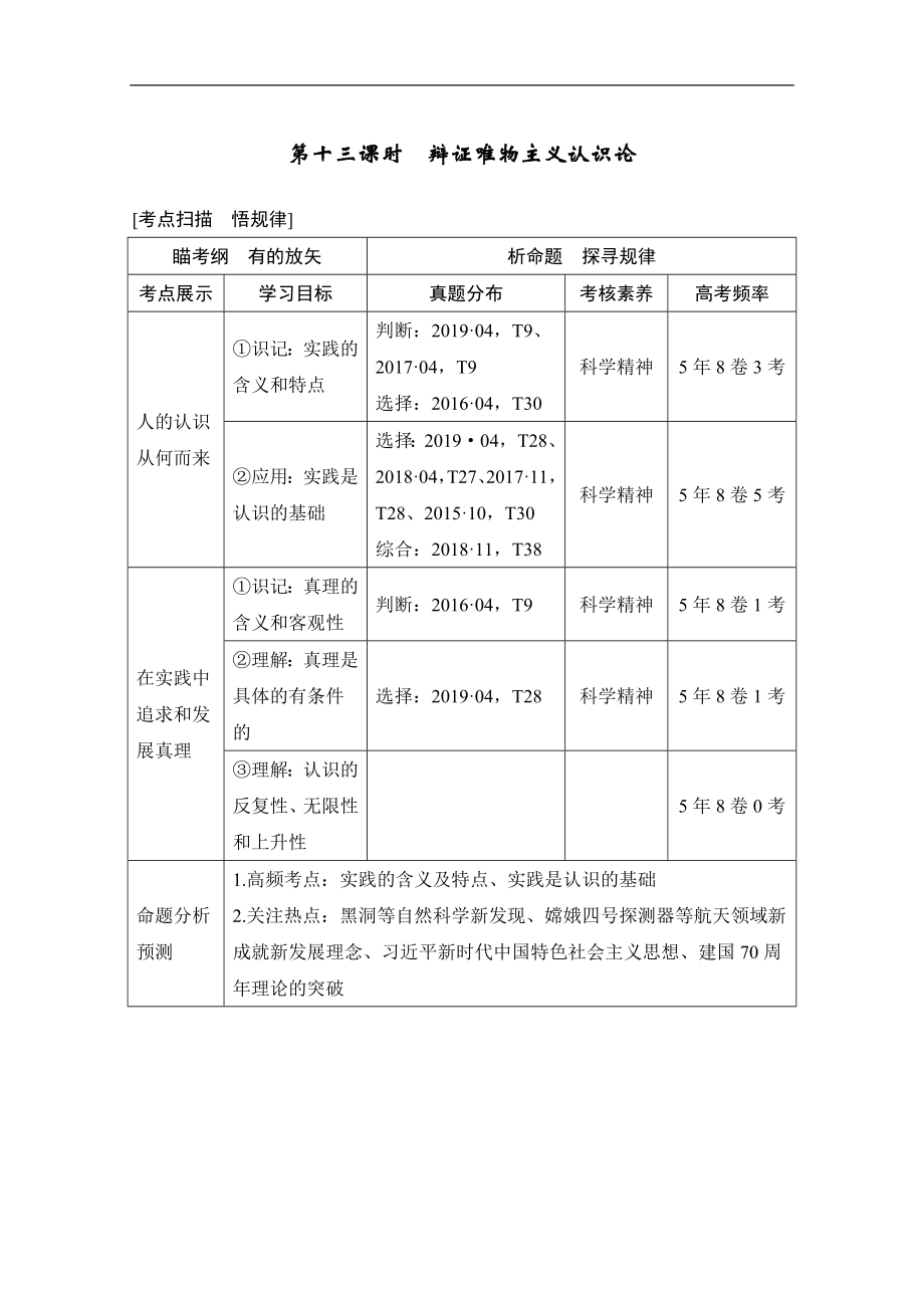 高考政治攻略大二輪浙江專用講義增分練：第十三課時 辯證唯物主義認(rèn)識論 Word版含解析_第1頁