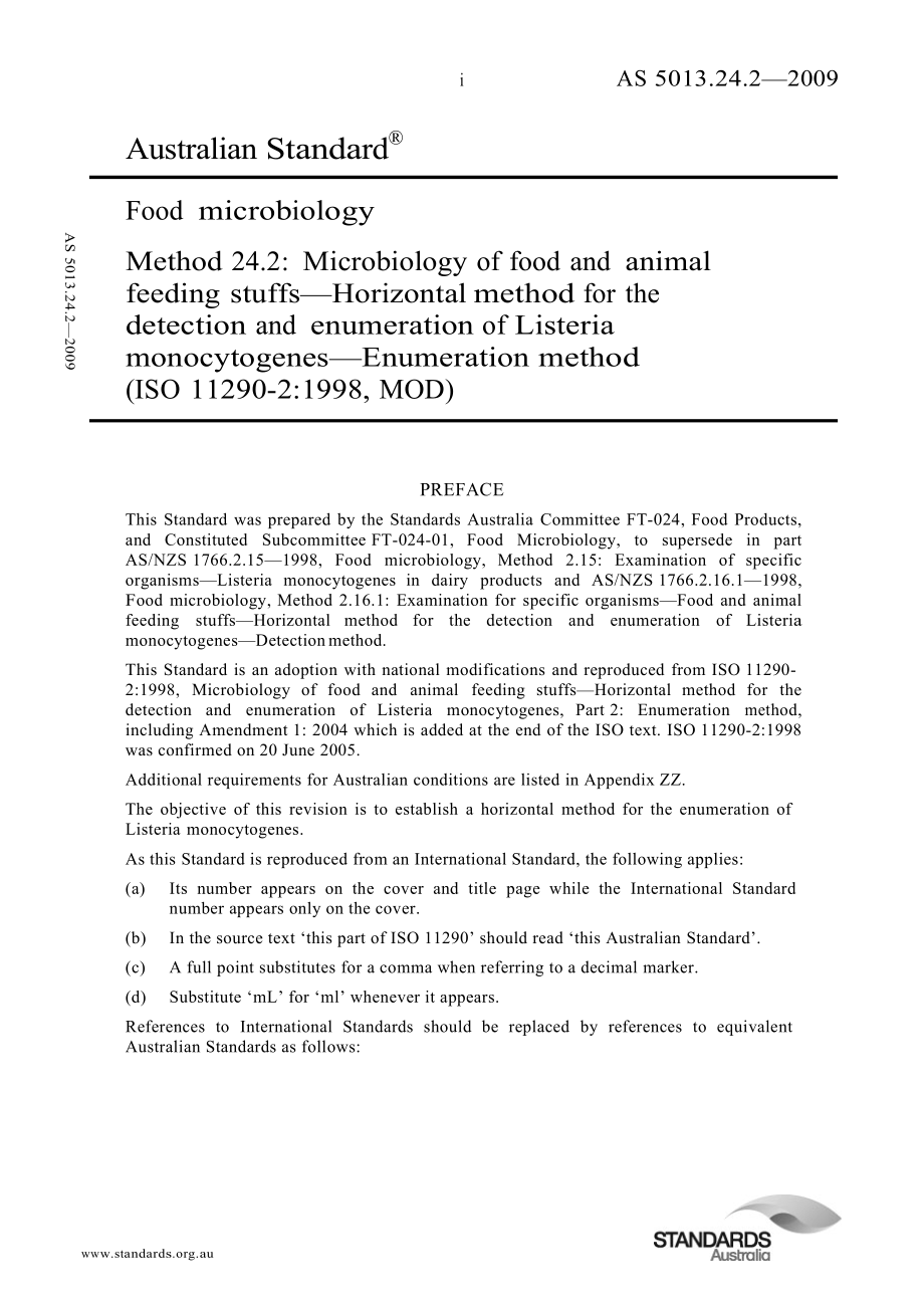 【AS澳大利亚标准】AS 5013.24.2 Food microbiology Method 24.2 Microbiology of food and animal fee_第1页