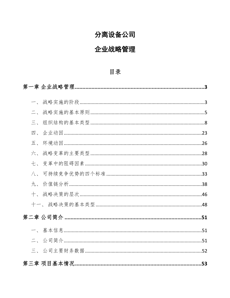 分离设备公司企业战略管理（范文）_第1页