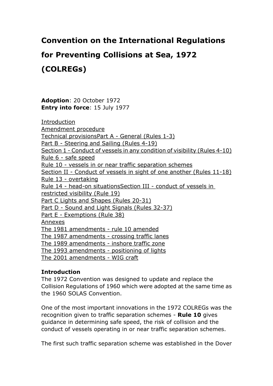 Convention on the International Regulations for Preventing Collisions at Sea_第1页
