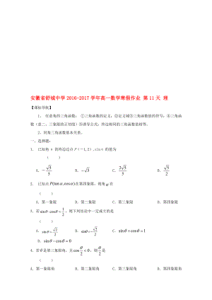 高一數(shù)學(xué)寒假作業(yè) 第11天 理.