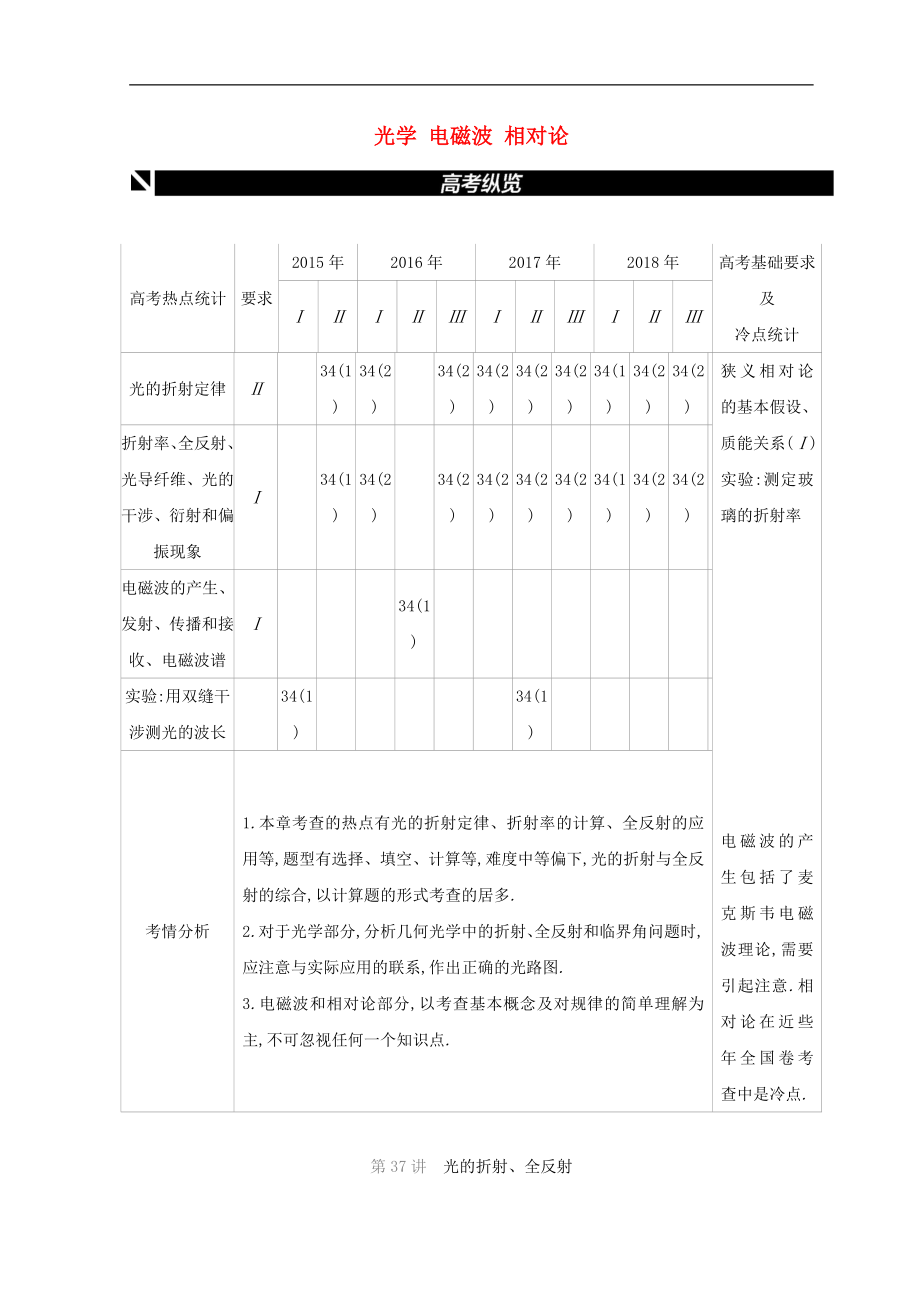 全品复习方案高考物理一轮复习第15单元光学电磁波相对论听课正文含解析_第1页