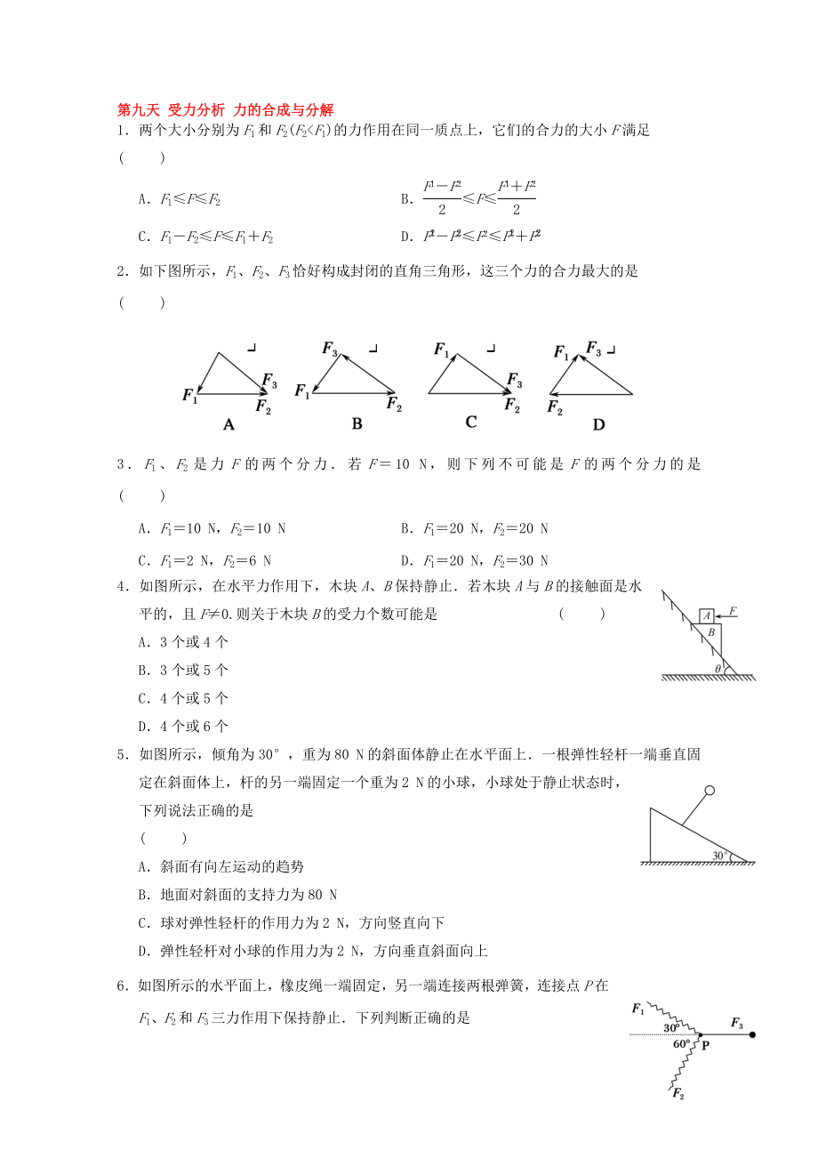 高一物理寒假作業(yè) 第九天 受力分析 力的合成與分解._第1頁