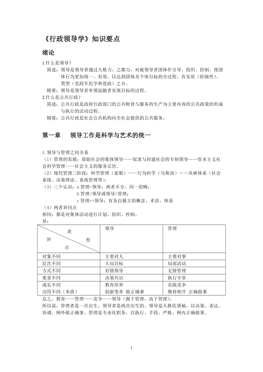 《行政領(lǐng)導(dǎo)學(xué)》汪 知識要點(diǎn) 修改重點(diǎn)版_第1頁