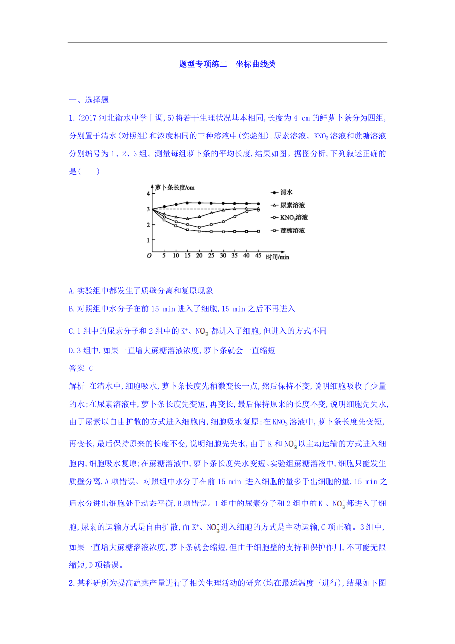 高考生物二輪復(fù)習(xí) 題型專項練二 坐標(biāo)曲線類 Word版含答案_第1頁