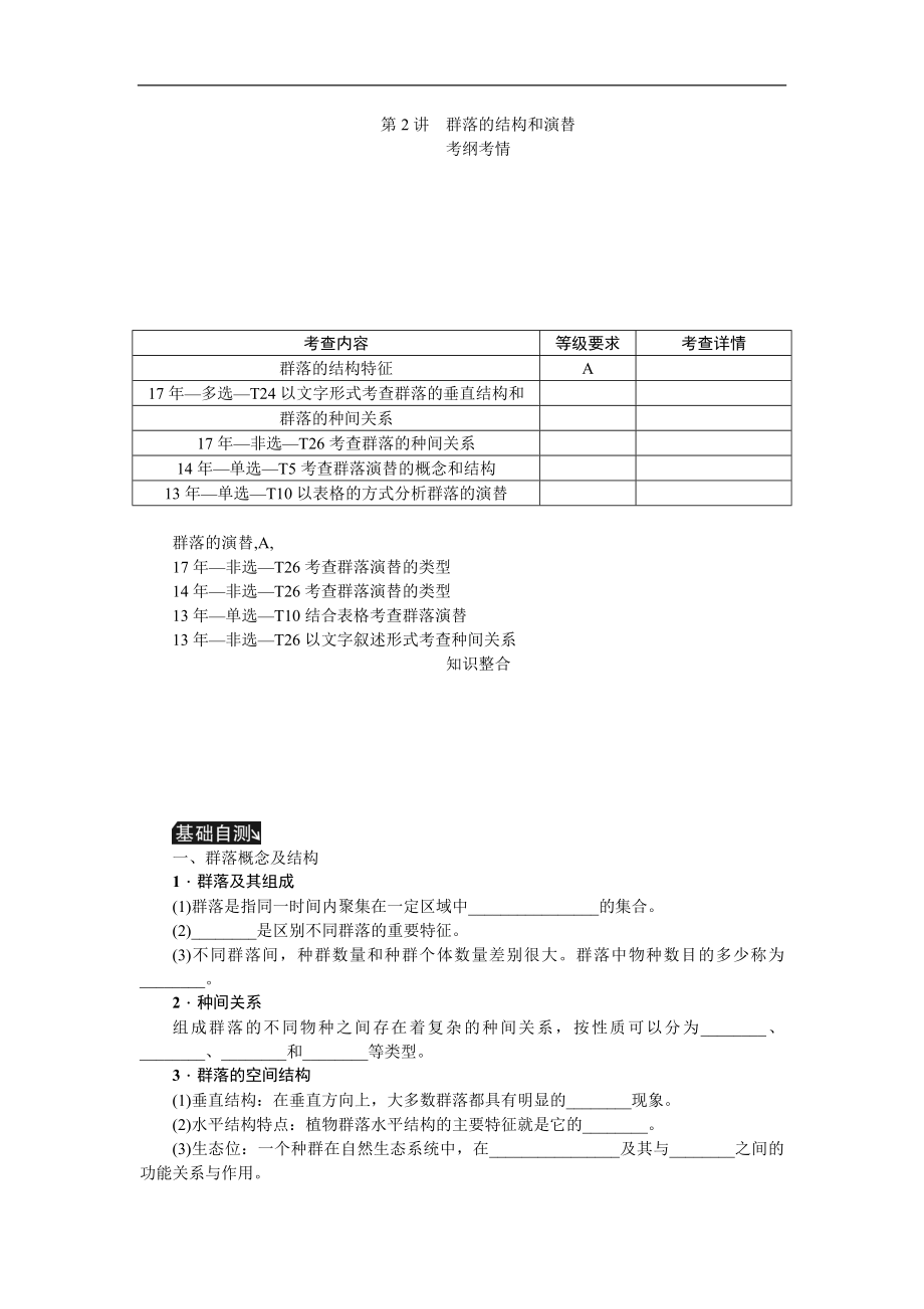 高考生物江蘇專用一輪總復(fù)習教師用書：第10單元 第2講　群落的結(jié)構(gòu)和演替 Word版含解析_第1頁