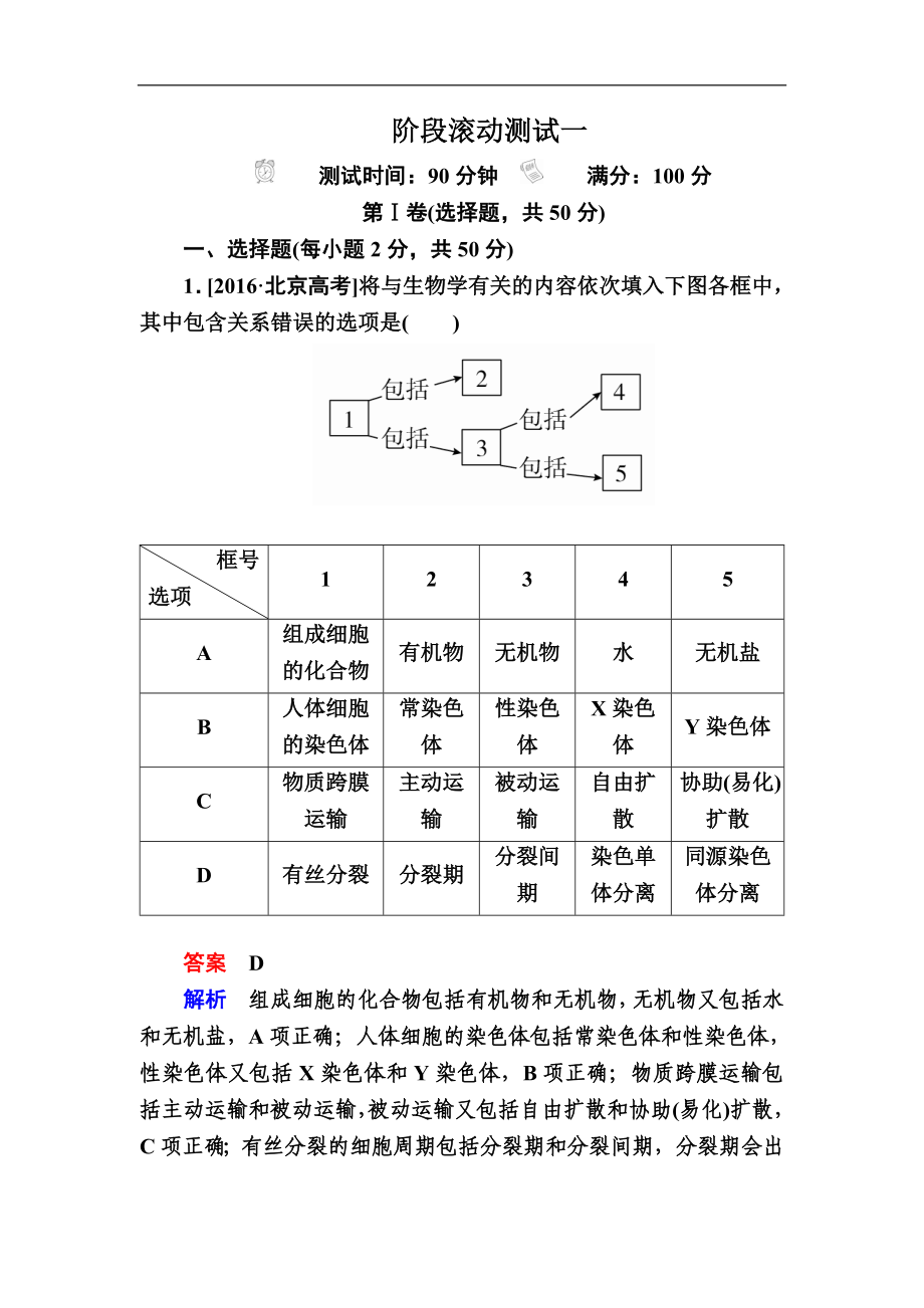 高考生物真题与模拟单元重组卷：阶段滚动测试1 Word版含解析_第1页