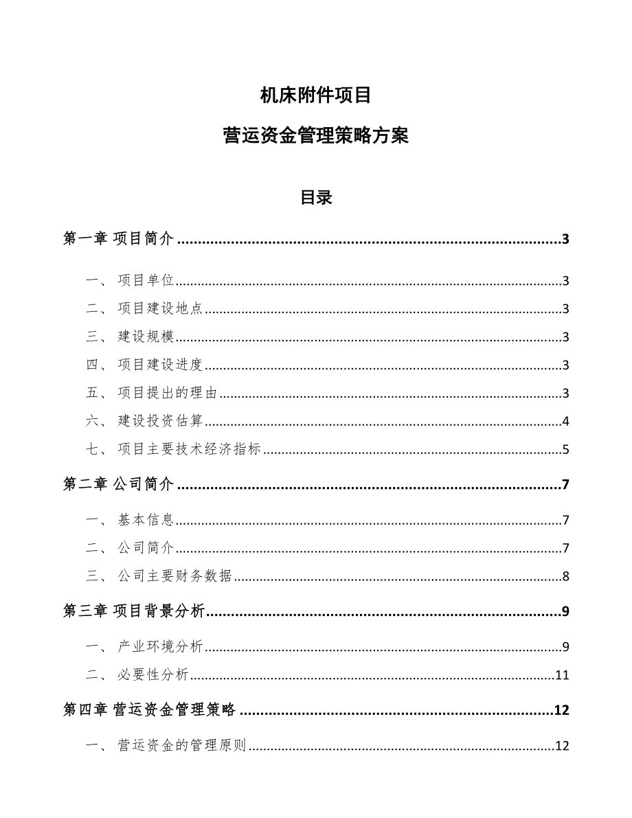 機(jī)床附件項(xiàng)目營運(yùn)資金管理策略方案_范文_第1頁