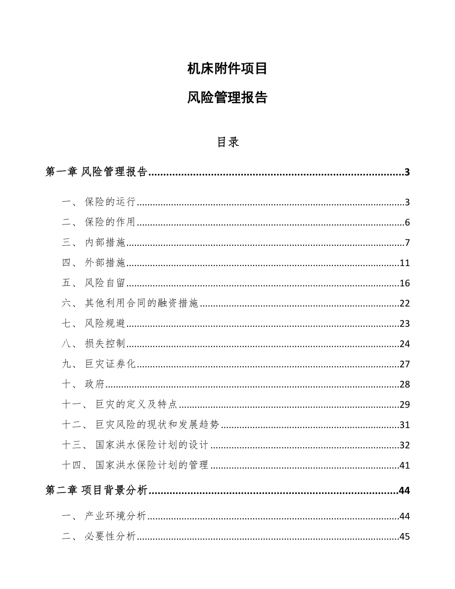 机床附件项目风险管理报告【范文】_第1页