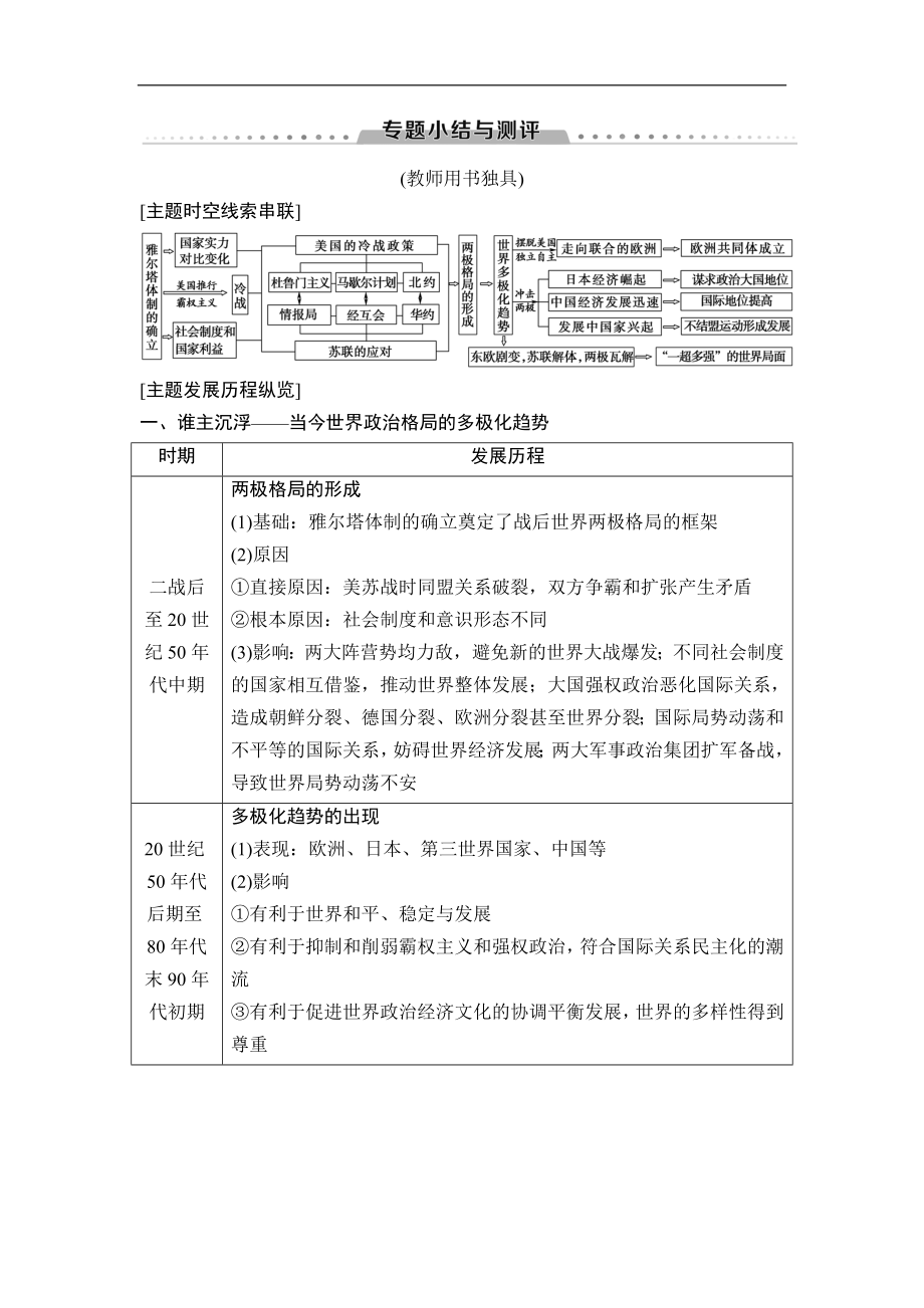 高中歷史人民版必修1教師用書(shū)：專(zhuān)題9 專(zhuān)題小結(jié)與測(cè)評(píng) Word版含解析_第1頁(yè)