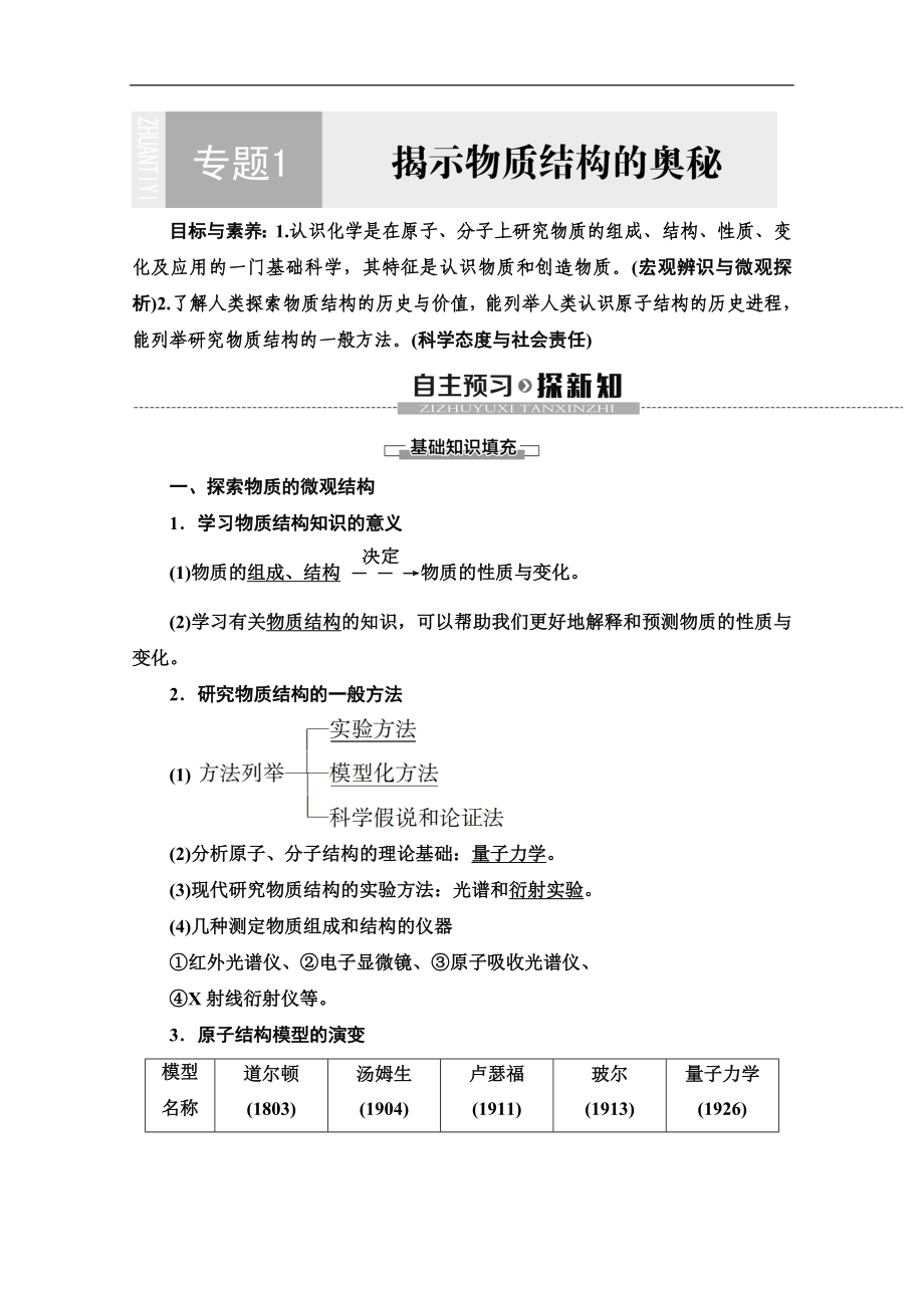 同步蘇教化學(xué)選修三新突破講義：專題1 揭示物質(zhì)結(jié)構(gòu)的奧秘 Word版含答案_第1頁(yè)