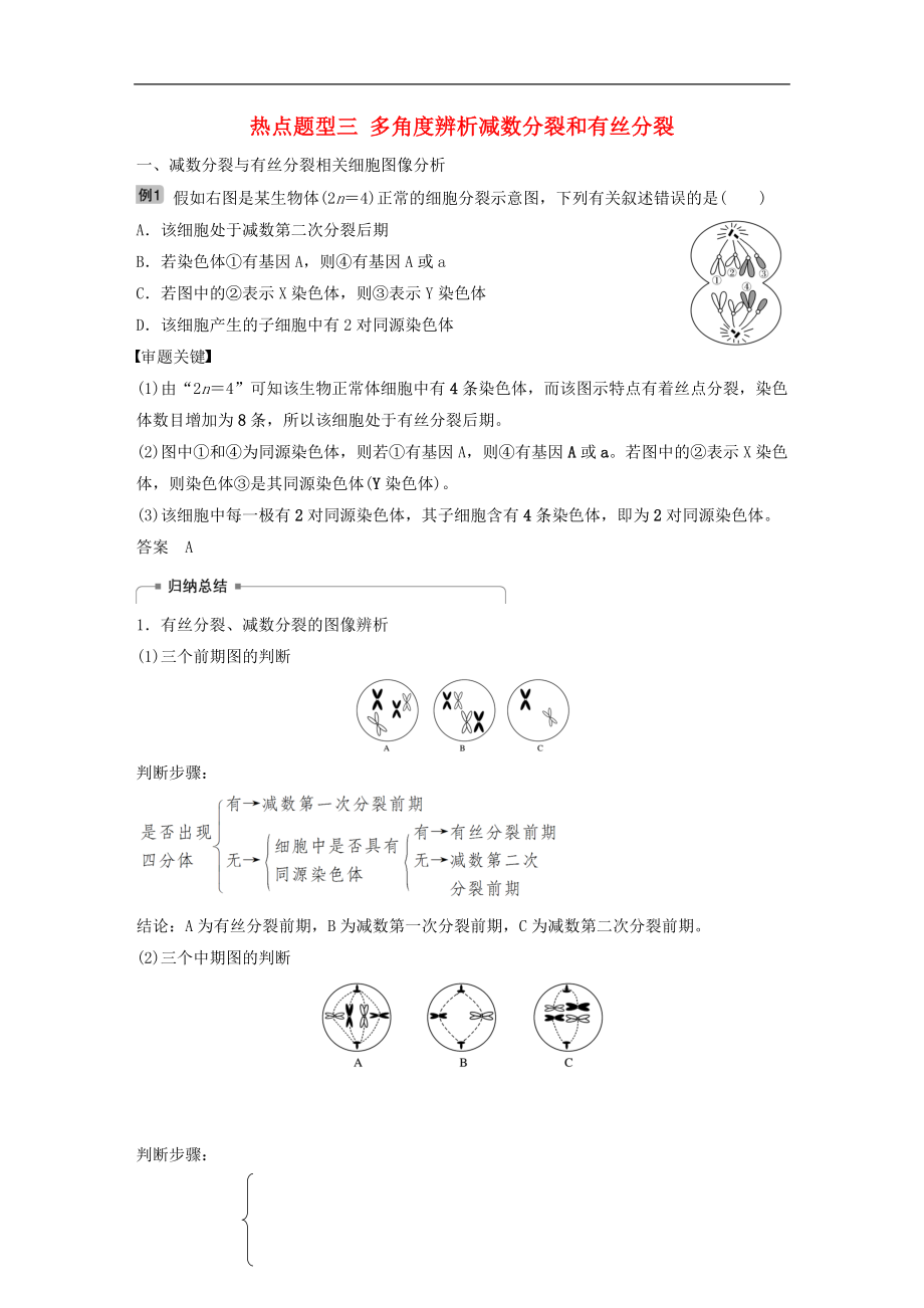 高考生物大一輪復(fù)習(xí)學(xué)案： 熱點(diǎn)題型三 多角度辨析減數(shù)分裂和有絲分裂學(xué)案_第1頁(yè)