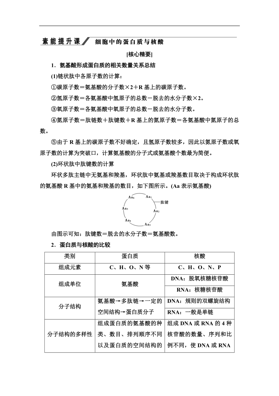 中圖版生物必修一講義：第2單元 素能提升課 細(xì)胞中的蛋白質(zhì)與核酸 Word版含答案_第1頁