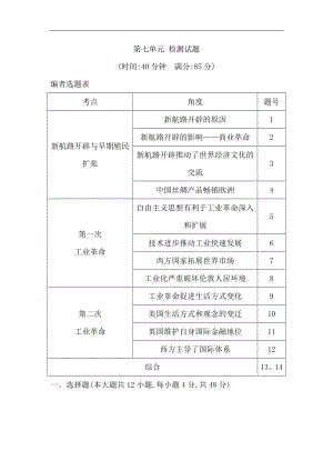 版導與練高考一輪總復習人教版歷史：第七單元　資本主義世界市場的形成和發(fā)展 單元檢測試題 Word版含解析