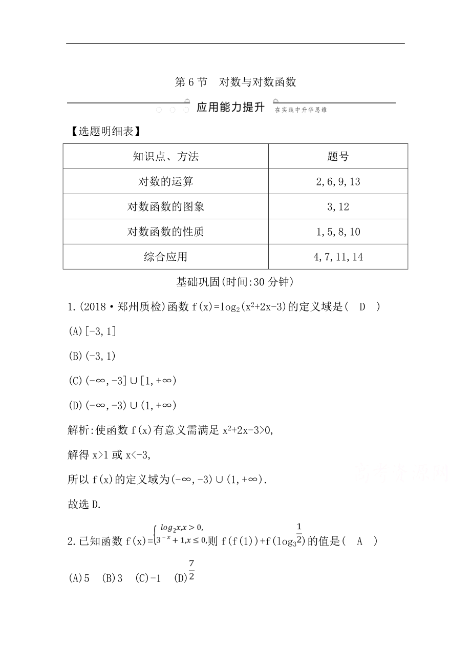 版一輪復(fù)習(xí)理科數(shù)學(xué)習(xí)題：第二篇　函數(shù)及其應(yīng)用必修1 第6節(jié)　對(duì)數(shù)與對(duì)數(shù)函數(shù) Word版含解析_第1頁(yè)