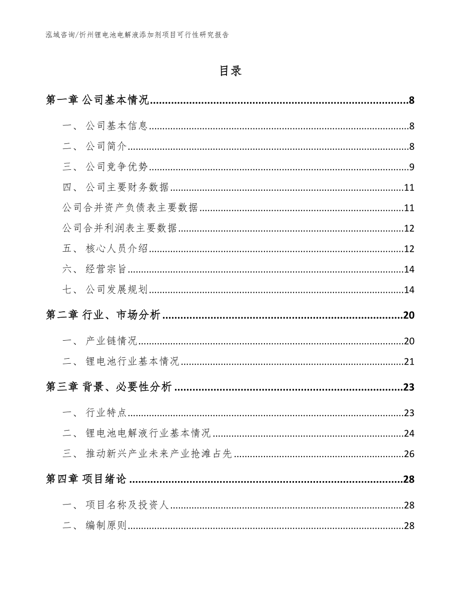 忻州锂电池电解液添加剂项目可行性研究报告（参考模板）_第1页