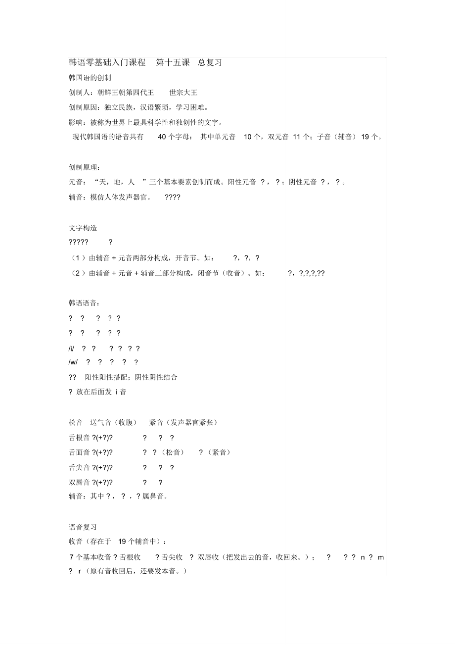 韩语零基础入门课程第十五课总复习_第1页