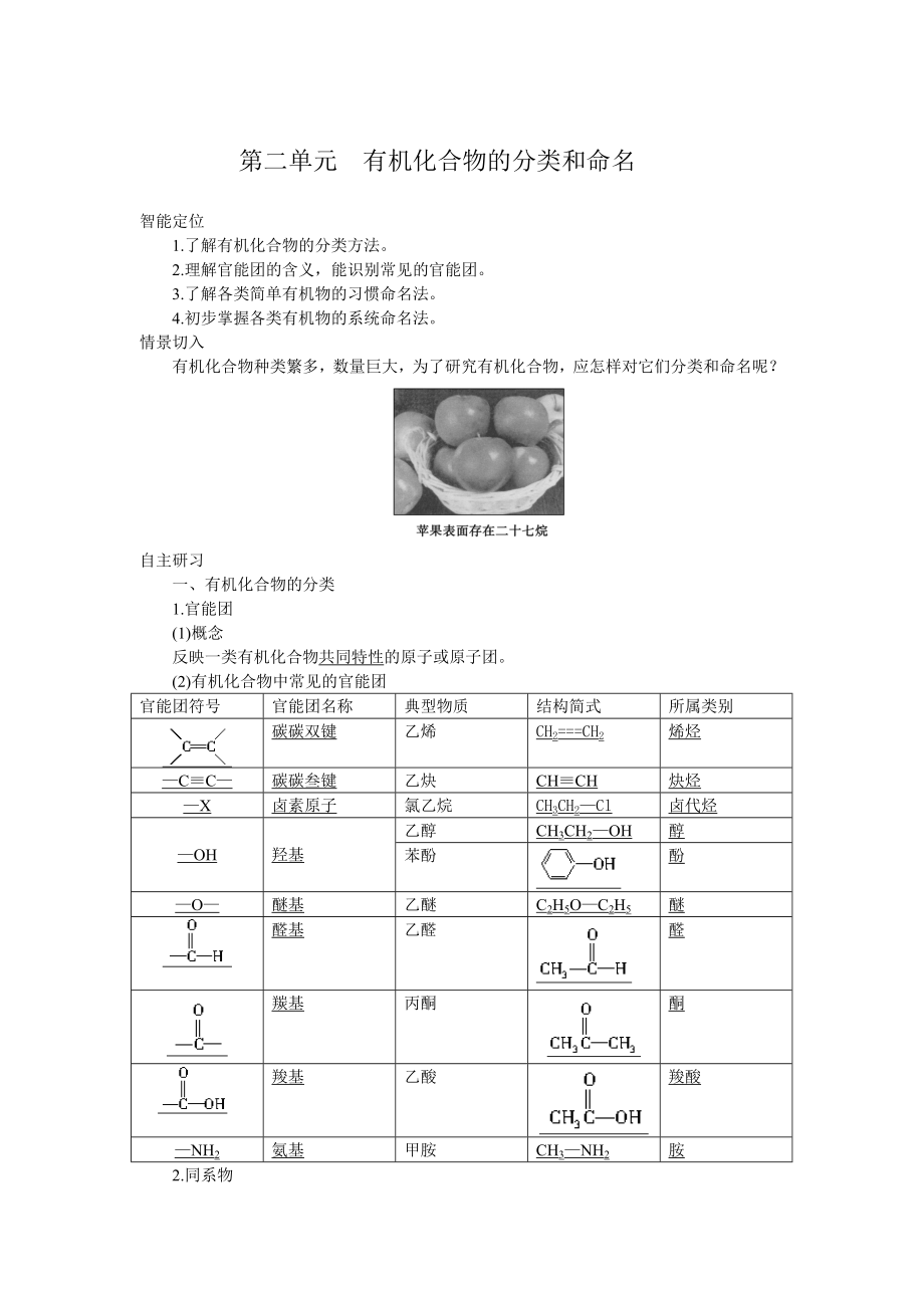 高二化學(xué)選修5(蘇教版)同步導(dǎo)學(xué)案：22 有機(jī)化合物的分類和命名_第1頁