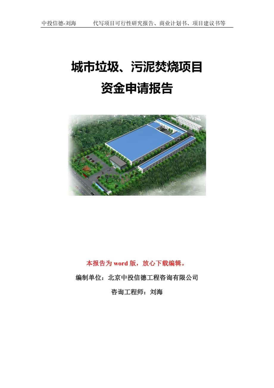 城市垃圾、污泥焚烧项目资金申请报告模板-立项申报_第1页