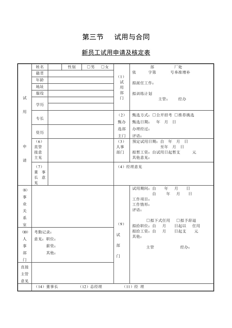 企業(yè)管理表格-第三節(jié) 試用與合同_第1頁