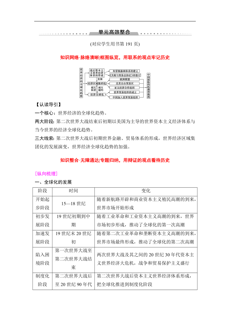 高三歷史人教版一輪教師用書：模塊二 第10單元 單元高考整合 Word版含解析_第1頁