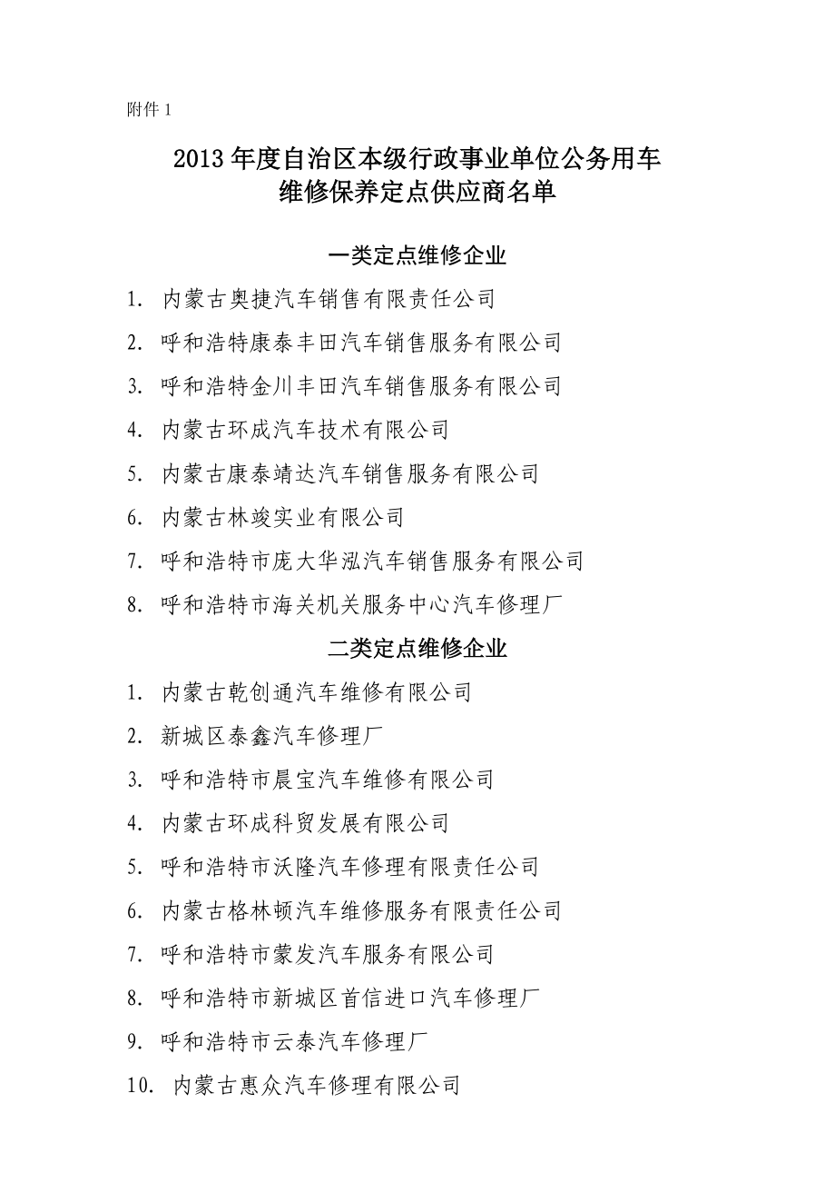 附件1 附件2 汽车维修供货商联系表(企业)doc内蒙古财经大学_第1页