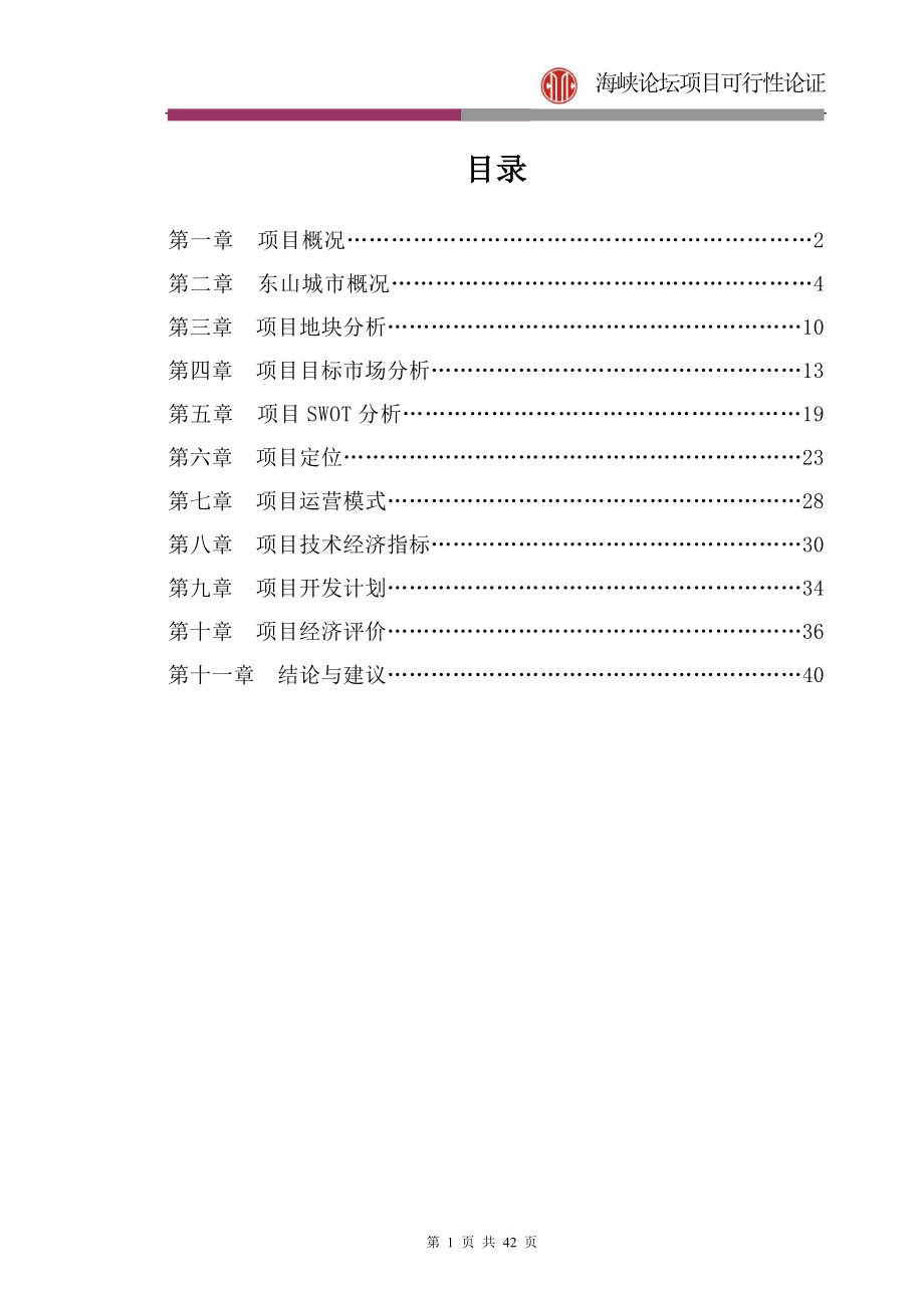 福建东山海峡论坛项目可行性研究报告42p_第1页