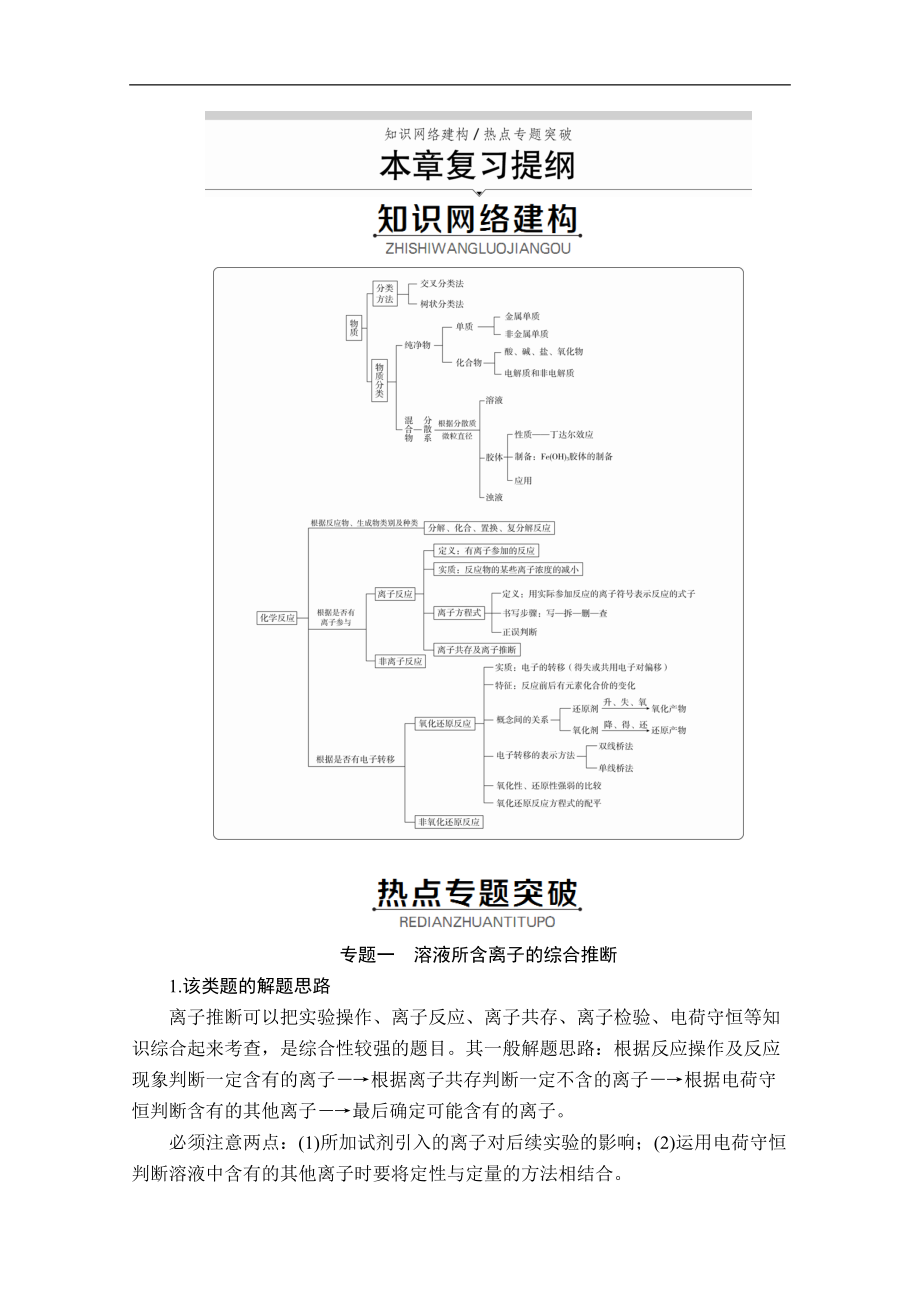 新人教版高中化學必修一課時講義：第一章 本章復習提綱含解析_第1頁