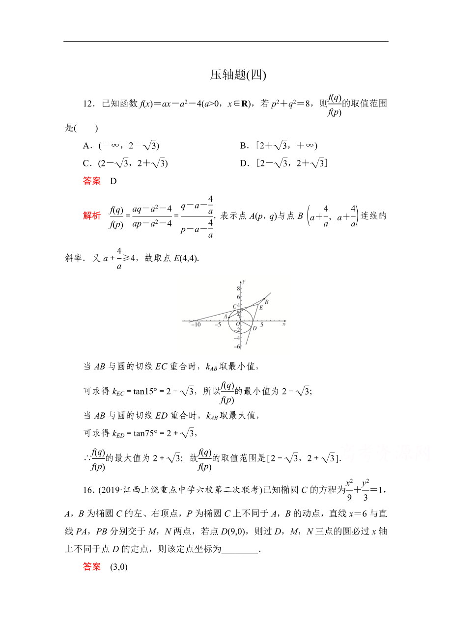 高考數(shù)學大二輪刷題首選卷文數(shù)文檔：第二部分 壓軸題四 Word版含解析_第1頁