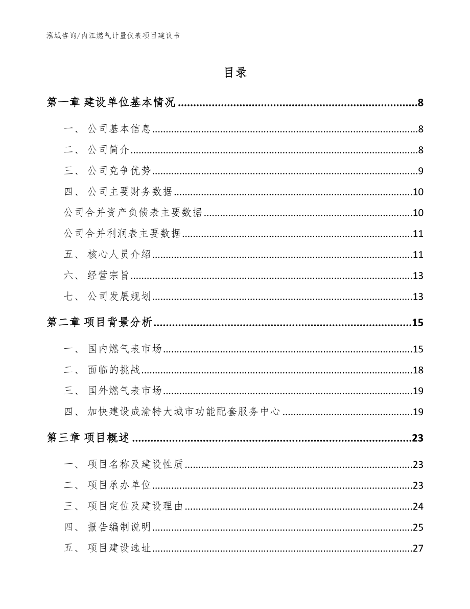 内江燃气计量仪表项目建议书（范文参考）_第1页