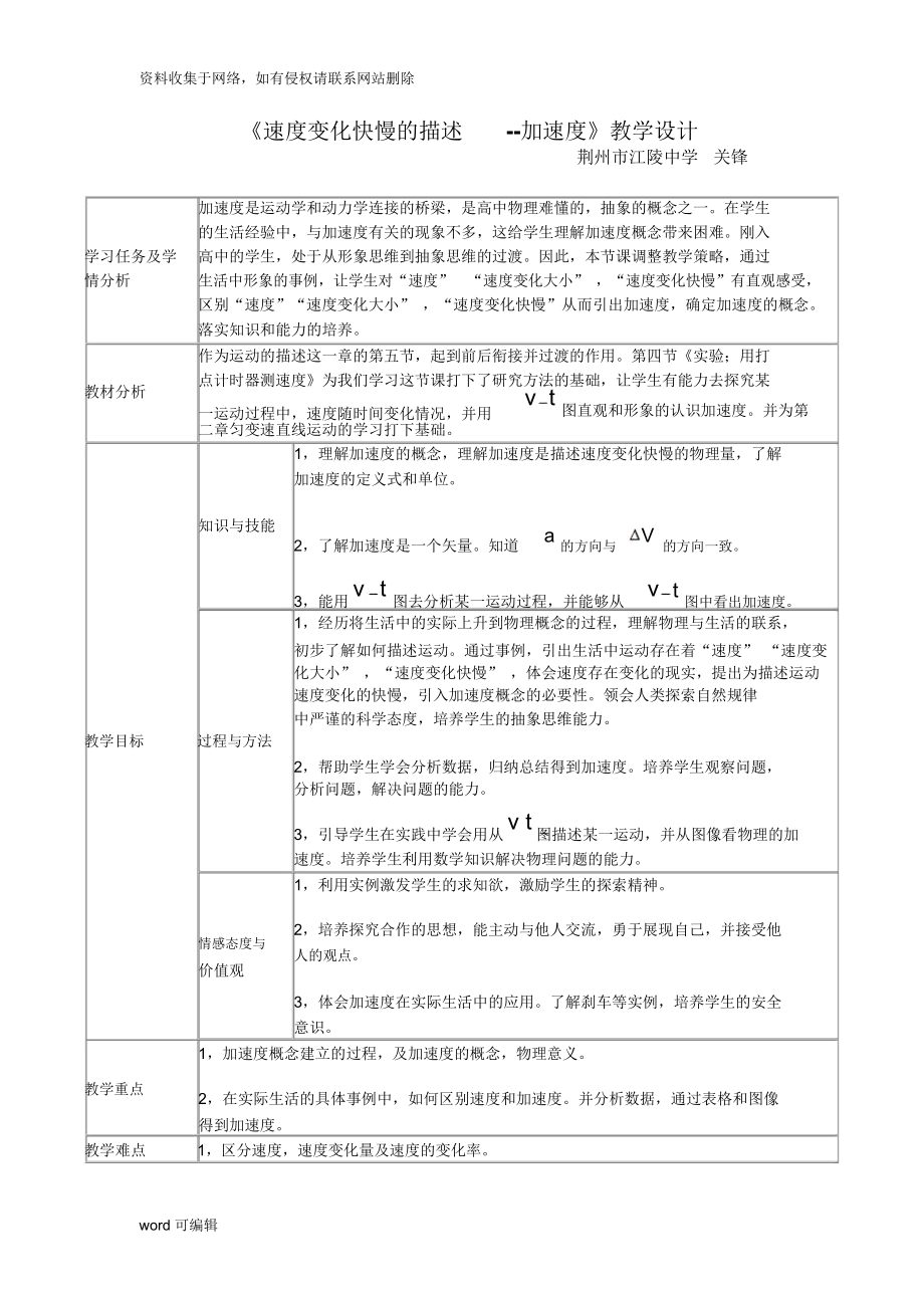 《速度變化快慢的描述--加速度》課堂教學(xué)設(shè)計(jì)知識(shí)講解_第1頁(yè)