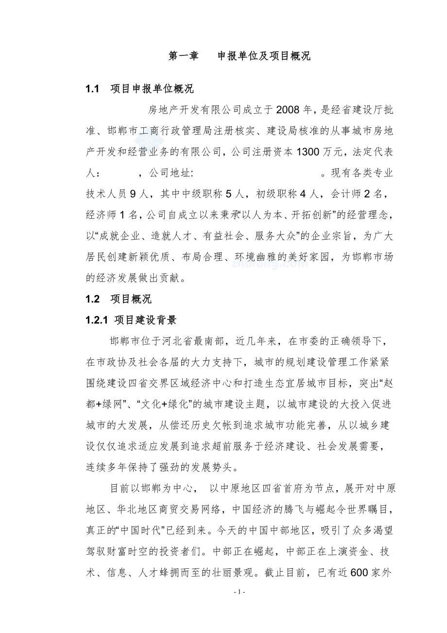 河北邯郸某房地产项目申请报告(代可研报告)_第1页