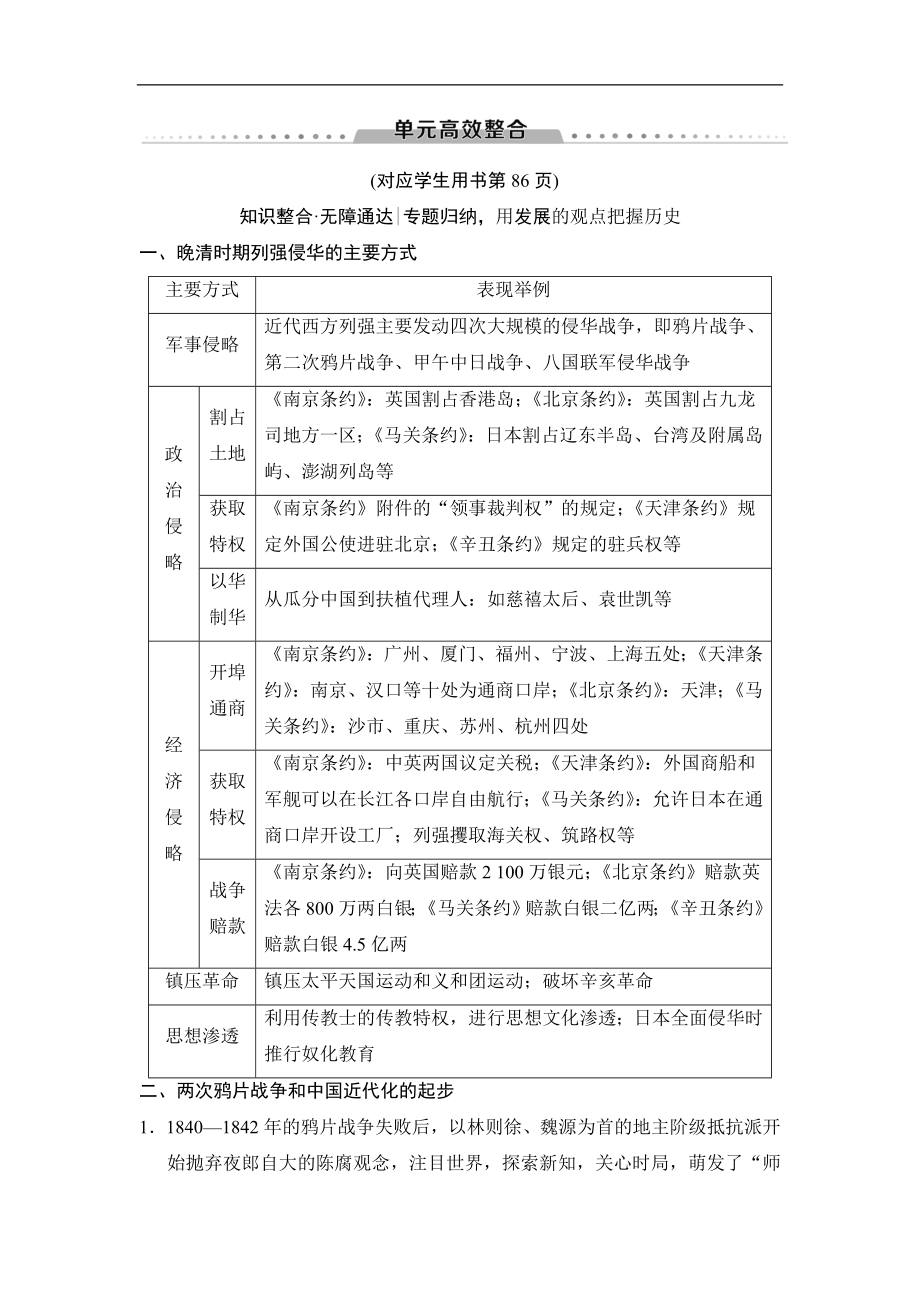 高考历史一轮复习通史版文档：第2部分 第4单元 单元高效整合_第1页