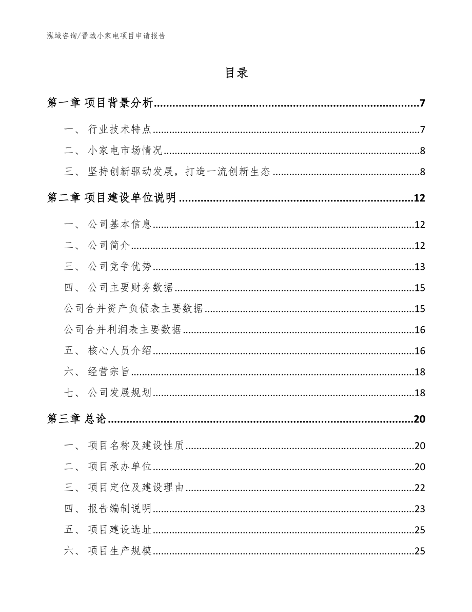 晋城小家电项目申请报告_第1页