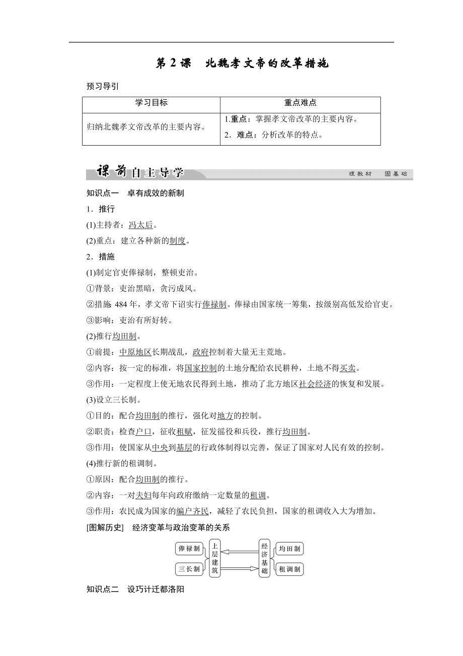 高中歷史人教版選修一文檔：第三單元 北魏孝文帝改革 第2課1 Word版含答案_第1頁(yè)