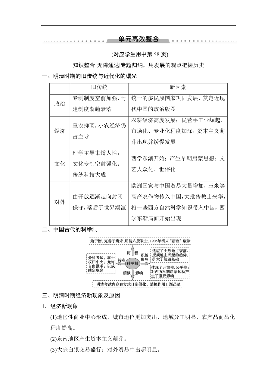 高考?xì)v史一輪復(fù)習(xí)通史版文檔：第1部分 第3單元 單元高效整合_第1頁