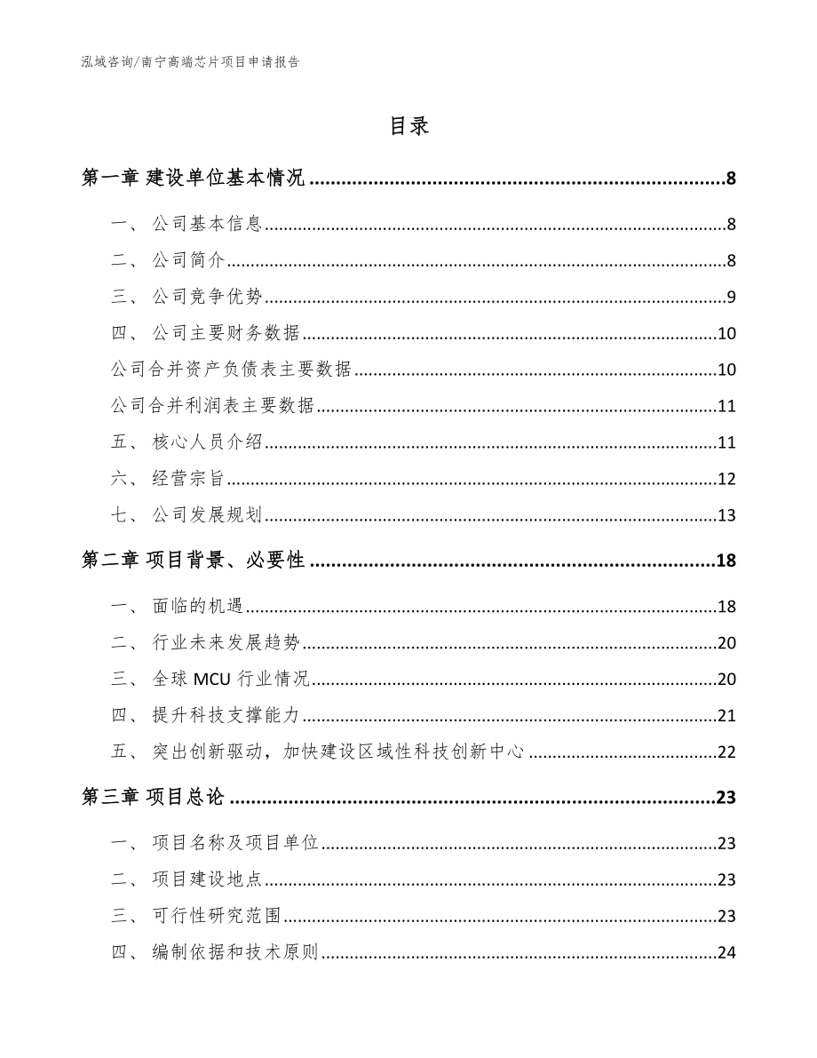南宁高端芯片项目申请报告_第1页