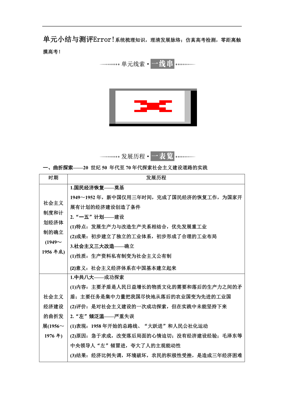 高中歷史岳麓版必修2教學案：第四單元 單元小結(jié)與測評 Word版含答案_第1頁