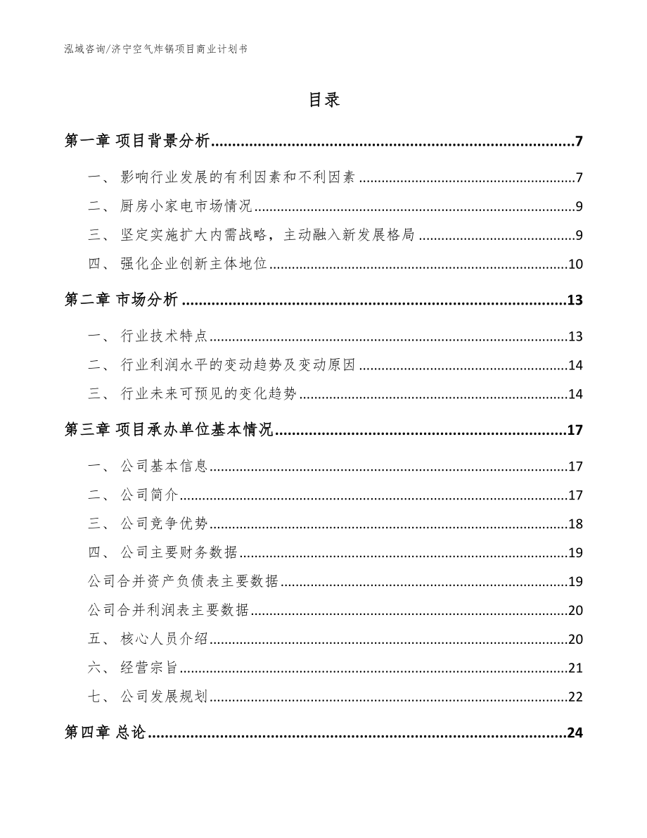 济宁空气炸锅项目商业计划书范文参考_第1页
